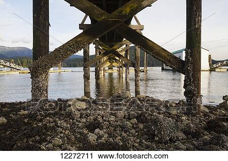 Stock Image - Wooden pier in Burrard Inlet, North Vancouver, British Columbia, Canada. Fotosearch