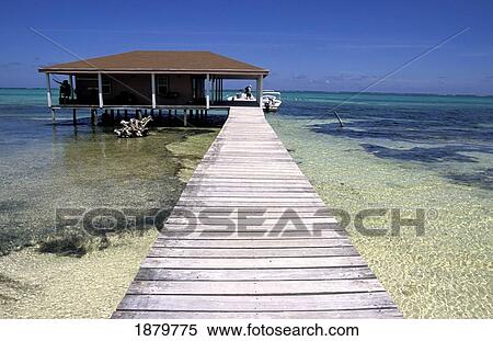 Stock Photography - Wooden Pier Leading To Hut In Ocean. Fotosearch