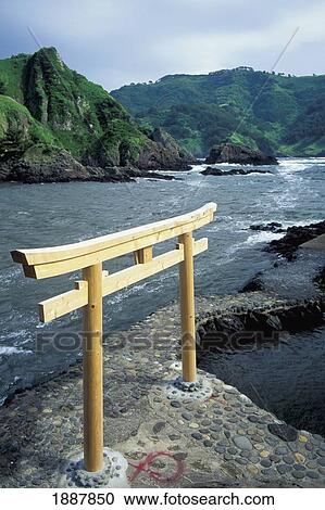 Wooden Tori Gate On Path Along Coastline View Large Photo Image Stock Image - Wooden Tori Gate On Path Along Coastline. Fotosearch