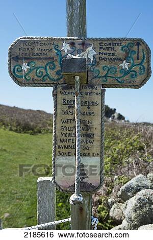Wooden Troytown Weather Station And Direction Sign, St Agnes, Isles Of Scilly, Cornwall, Uk, Europe View Large Photo Image Stock Photograph - Wooden Troytown Weather Station And Direction Sign, St Agnes, Isles Of Scilly, Cornwall, Uk, Europe. Fotosearch