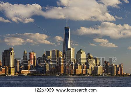 World Trade Center and Lower Manhattan at sunset as viewed from Hoboken, New Jersey; New York City, New York, United States of America View Large Photo Image Stock Photo - World Trade Center and Lower Manhattan at sunset as viewed from Hoboken, New Jersey; New York City, New York, United States of America. Fotosearch