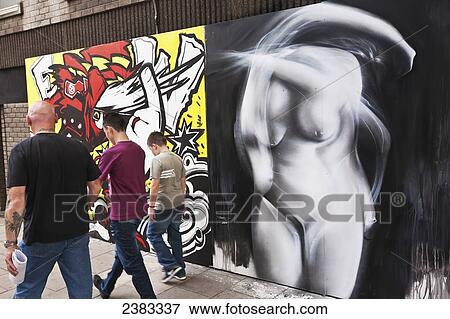 Stock Photo - World's top graffiti artists show their legally produced art work, collectively called See No Evil, on the street at Europe's biggest street art festival; Bristol, England. Fotosearch