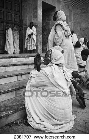Stock Photo - Worshippers at The Church of Our Lady Mary of Zion, the most important Church in Ethiopia; Axum, Tigray, Ethiopia. Fotosearch