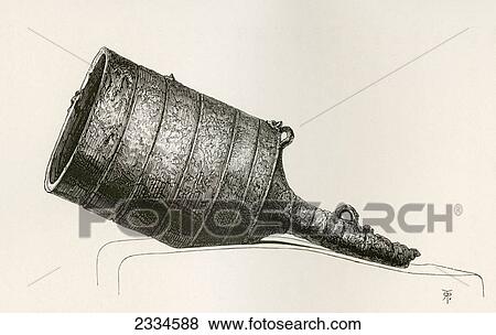 Stock Photo - Wrought Iron Bombard. Large-Caliber, Muzzle-Loading Medieval Cannon Or Mortar. From The British Army: It's Origins, Progress And Equipment, Published 1868.. Fotosearch
