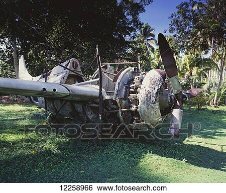 Stock Photograph - WW11 Plane wreck; Guadacanal, Solomon Islands. Fotosearch