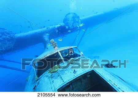 Picture - Wwii Us Catalina Flying Boat Sunk For Scuba Divers In 1962 Near Papeete; Tahiti Nui South Pacific. Fotosearch