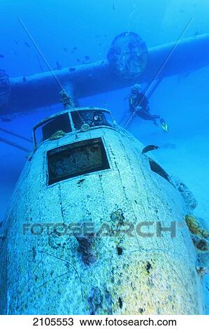 Stock Image - Wwii Us Catalina Flying Boat Sunk For Scuba Divers In 1962 Near Papeete; Tahiti Nui South Pacific. Fotosearch