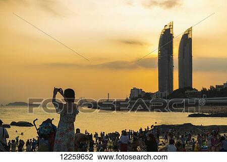 Stock Image - Xiamen's busy seaside, a tourist attraction; Xiamen, Fujian, China. Fotosearch