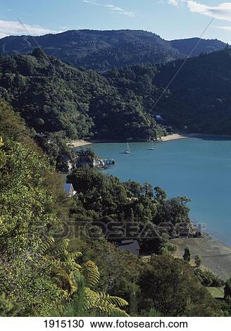 Stock Image - Yachts And Villas In Queen Charlotte. Fotosearch