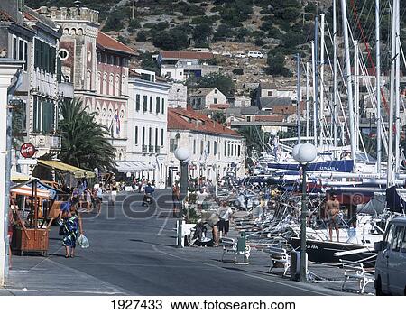 Stock Image - Yachts Parked Along The Harbourfront Of Vis Town. Fotosearch
