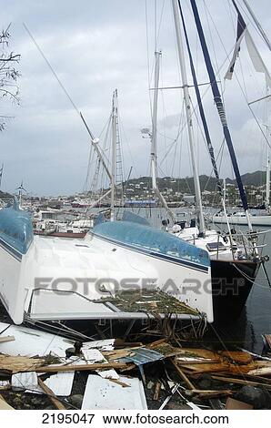 Stock Photo - Yachts Thrown Ashore By Hurricane Ivan, St Georges, Grenada.. Fotosearch