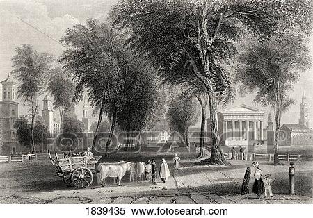 Stock Photography - Yale College Newhaven Connecticut Usa From A 19Th Century Print Engraved By J Sands After W H Bartlett. Fotosearch