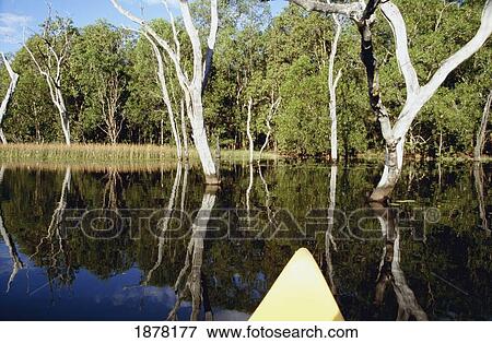 Stock Photo - Yellow Boat In Lake Bennet. Fotosearch