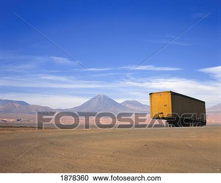 Stock Image - Yellow Truck Trailer Abandoned In Desert. Fotosearch