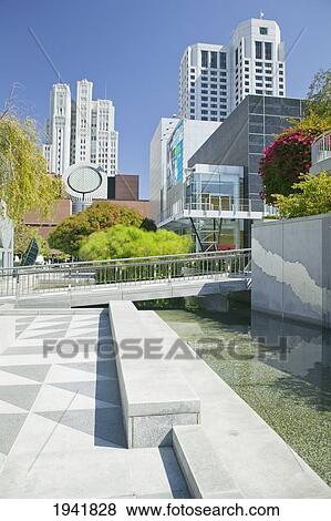 Stock Photo - Yerba Buena Gardens And Skyline; San Francisco California United States Of America. Fotosearch