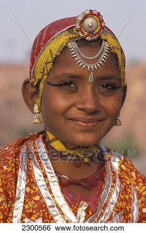 Stock Photograph - Young Girl Wearing Traditional Costume, Jodhpur, Rajasthan, India. Fotosearch