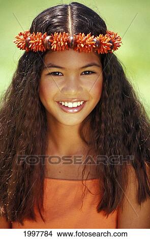 Young Hawaiian Girl With Orange Haku Picture 1997784 Fotosearch
