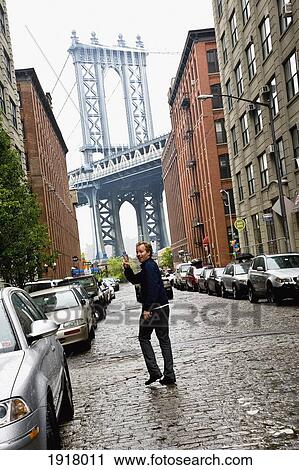 Young Man Near Brooklyn Bridge View Large Photo Image Stock Image - Young Man Near Brooklyn Bridge. Fotosearch