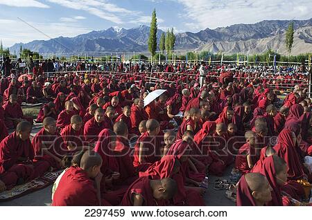 Young monks and nuns at the Dalai Lama's Teachings. The Dalai Lama visited Leh, Ladakh - a Buddhist enclave in northern India, for four days in August View Large Photo Image Stock Photo - Young monks and nuns at the Dalai Lama's Teachings. The Dalai Lama visited Leh, Ladakh - a Buddhist enclave in northern India, for four days in August. Fotosearch