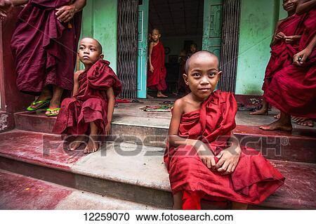 Young monks at Myanmar Monastery; Yangoon, Myanmar View Large Photo Image Stock Image - Young monks at Myanmar Monastery; Yangoon, Myanmar. Fotosearch