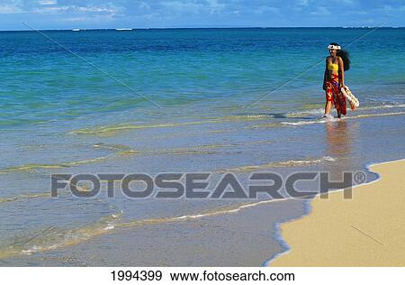 Young Polynesian Woman Standing In Distance On Beach Holding Lei View Large Photo Image Stock Photo - Young Polynesian Woman Standing In Distance On Beach Holding Lei. Fotosearch