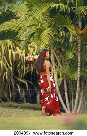 Young Woman Walk Outdoor Hold Basket Wearing Red Pareo Head Turned, Red Hibiscus Flower View Large Photo Image Stock Photo - Young Woman Walk Outdoor Hold Basket Wearing Red Pareo Head Turned, Red Hibiscus Flower. Fotosearch