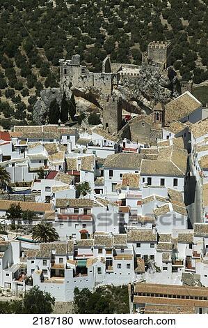 Stock Image - Zuheros with Moorish castle, Andalucia, Spain. Fotosearch