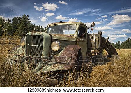 A vintage truck abandoned in a field; Palouse, Washington, United States of America View Large Photo Image Stock Photograph - A vintage truck abandoned in a field; Palouse, Washington, United States of America. Fotosearch