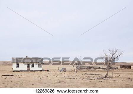 Stock Photograph - Abandoned homestead on a failed farm or ranch on the Prairies; Alberta, Canada. Fotosearch