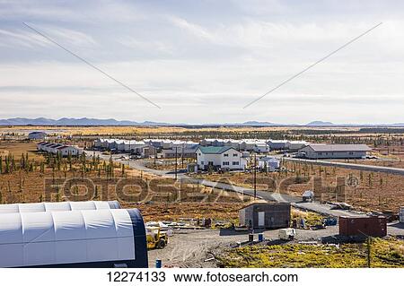 Aerial view of a new housing subdivision in the village of Noatak, the Baird Mountains in the distance, Noatak, Arctic Alaska, USA, Fall View Large Photo Image Stock Image - Aerial view of a new housing subdivision in the village of Noatak, the Baird Mountains in the distance, Noatak, Arctic Alaska, USA, Fall. Fotosearch