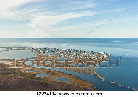 Aerial view of the town of Kotzebue, Baldwin Penninsula, Kotzebue Sound, Arctic Alaska, USA, Fall View Large Photo Image Picture - Aerial view of the town of Kotzebue, Baldwin Penninsula, Kotzebue Sound, Arctic Alaska, USA, Fall . Fotosearch