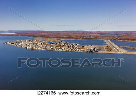 Aerial view of the town of Kotzebue, Baldwin Penninsula, Kotzebue Sound, Arctic Alaska, USA, Fall View Large Photo Image Stock Photograph - Aerial view of the town of Kotzebue, Baldwin Penninsula, Kotzebue Sound, Arctic Alaska, USA, Fall . Fotosearch