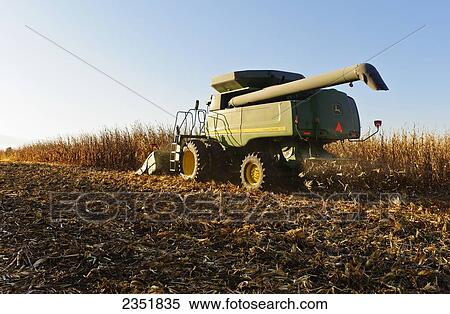 Agriculture - A John Deere combine (model 9670 STS) harvests mature grain corn in late afternoon Autumn light / Southern Iowa, USA. View Large Photo Image Stock Photography - Agriculture - A John Deere combine (model 9670 STS) harvests mature grain corn in late afternoon Autumn light / Southern Iowa, USA.. Fotosearch