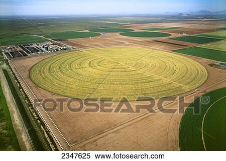 Agriculture - Aerial view of a center pivot irrigated circular agricultural field and a large dairy / near Dateland, Arizona, USA. View Large Photo Image Stock Photography - Agriculture - Aerial view of a center pivot irrigated circular agricultural field and a large dairy / near Dateland, Arizona, USA.. Fotosearch