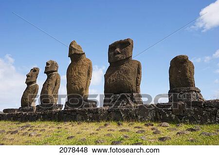Stock Photo - Ahu Vai Ure At The Tahai Ceremonial Complex Tahai, Restored By Mulloy And Ayres. Rapa Nui (Easter Island), Chile. Fotosearch