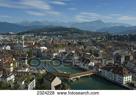 Stock Photo - Altstadt (Old Town) on Lake Lucerne; Lucerne, Switzerland. Fotosearch