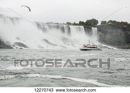 American Falls with the Hornblower tour boat on the Canadian side; Niagara Falls, Ontario, Canada View Large Photo Image Stock Image - American Falls with the Hornblower tour boat on the Canadian side; Niagara Falls, Ontario, Canada. Fotosearch