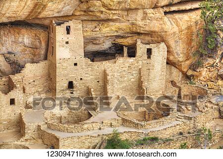 Stock Photograph - Anasazi Ruins, Cliff Palace, Mesa Verde National Park; Colorado, United States of America. Fotosearch