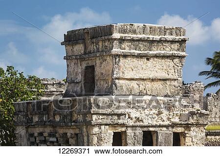 Ancient Mayan Temple with blue sky and clouds; Tulum, Quintana Roo, Mexico View Large Photo Image Stock Image - Ancient Mayan Temple with blue sky and clouds; Tulum, Quintana Roo, Mexico. Fotosearch