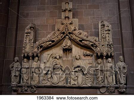 Picture - Annunciation Bas-Relief Dating From 1487 From The Demolished Cloister, Displayed On A Wall Of The Cathedral Of St Peter, Worms, Germany. Fotosearch