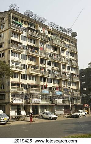 Apartment Building, Yangon, Myanmar (Burma) View Large Photo Image Stock Photography - Apartment Building, Yangon, Myanmar (Burma). Fotosearch