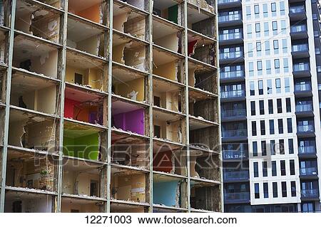 Apartment units without exterior wall under demolition next to new building in Regent Park; Toronto, Ontario, Canada View Large Photo Image Stock Image - Apartment units without exterior wall under demolition next to new building in Regent Park; Toronto, Ontario, Canada. Fotosearch