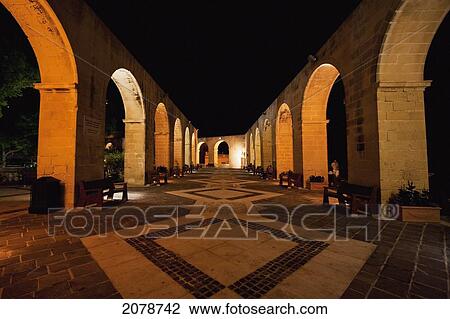 Arches In Upper Barrakka Gardens At Night, Valletta, Malta View Large Photo Image Stock Image - Arches In Upper Barrakka Gardens At Night, Valletta, Malta. Fotosearch