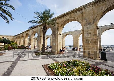 Stock Photo - Arches In Upper Barrakka Gardens, Valletta, Malta. Fotosearch