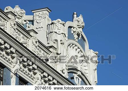Stock Photograph - Art Nouveau Building Designed By Mikhail Eisenstein On 10B Elizabetes Street, Riga, Latvia. Fotosearch