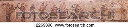 Stock Photograph - Artwork depicting historical scenes; Paphos, Cyprus. Fotosearch