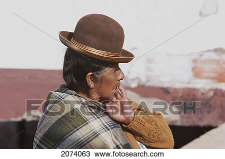Stock Image - Aymara Woman, San Pablo De Tiquina, La Paz Department, Bolivia. Fotosearch