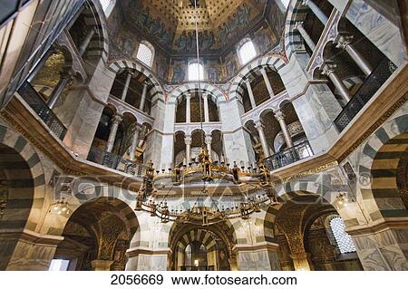 Stock Photo - Barbarossa's Chandelier In The Octagon, The Palatine Chapel Built By Charlemagne, Aachen Cathedral (Kaiserdom), Aachen, Germany. Fotosearch
