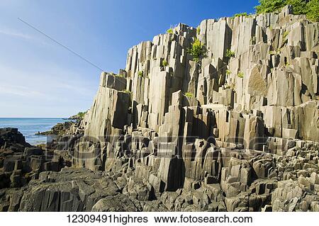 Stock Photograph - Basalt rock cliffs, Brier Island, Bay of Fundy; Nova Scotia, Canada. Fotosearch