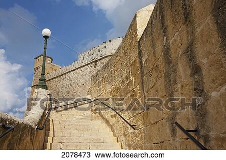 Stock Image - Battlement Of The Citadel, Victoria (Rabat), Gozo Island, Malta. Fotosearch